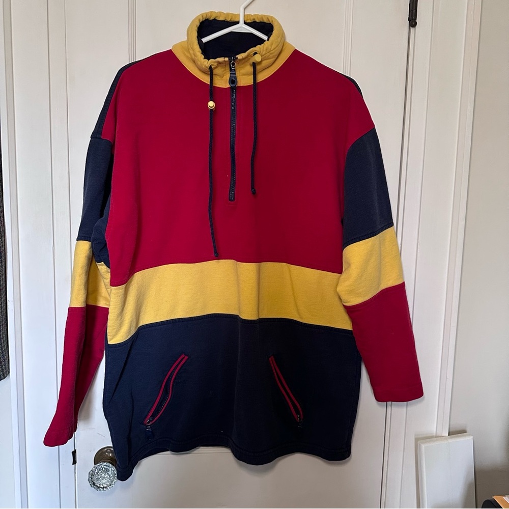 Vintage Cotton Ginny Colourblock 1/4 Zip High Neck Sweatshirt with Zip Pockets
